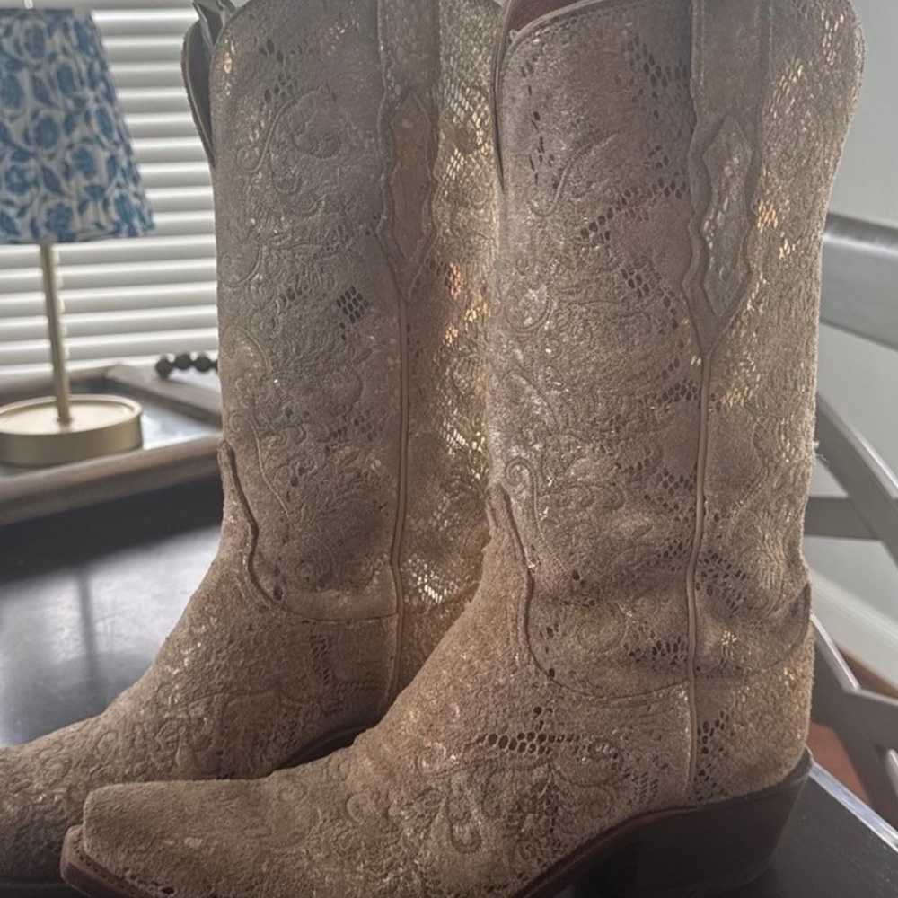 Lucchese Cream Heeled Western Boots